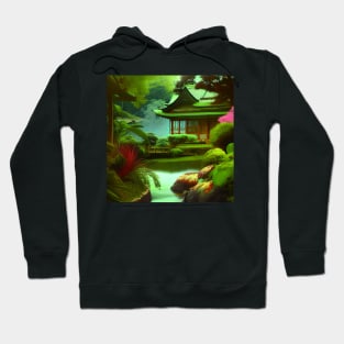 Magical Japanese Cottage In a Greenary Landscape, Beautiful Nature Hoodie